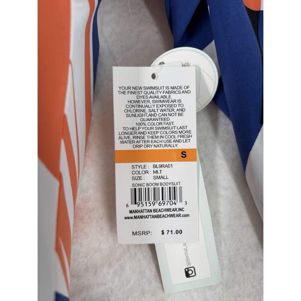Bikini Lab Womens Long Sleeve Bodysuit Rashguard Zipper Blue Orange White Size S - Picture 6 of 10